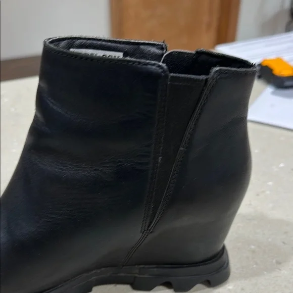 Sorel Black Ankle Booties with Modern Wedge - Picture 6 of 11